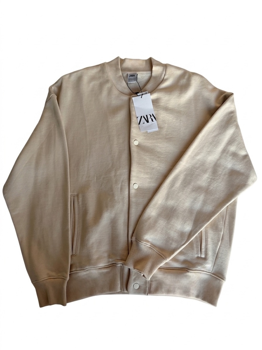 ZARA Cream Bomber Jacket NWT Snap Front Minimalist Size S